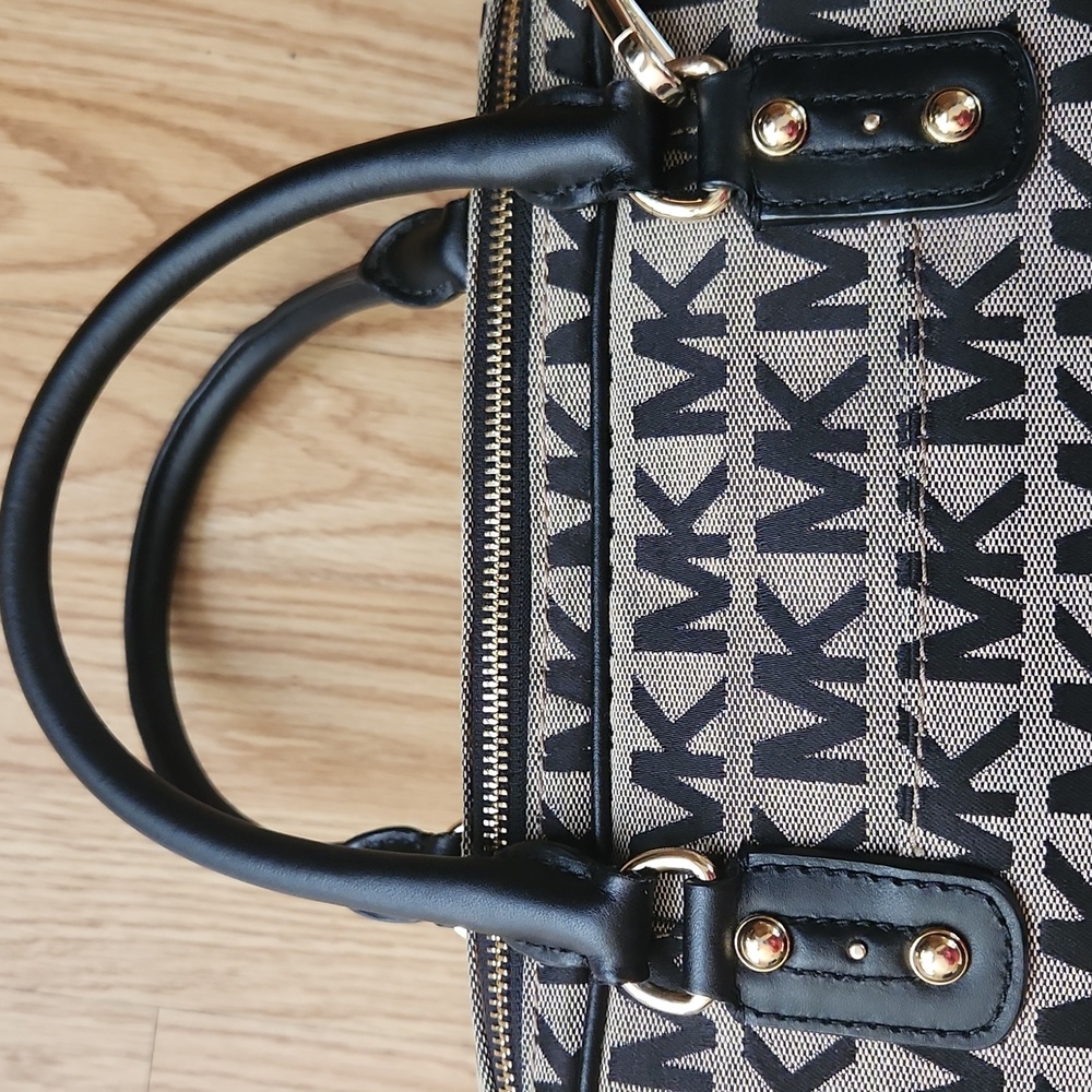 Michael Kors Black and Tan MK Pattern Satchel - Picture 4 of 10